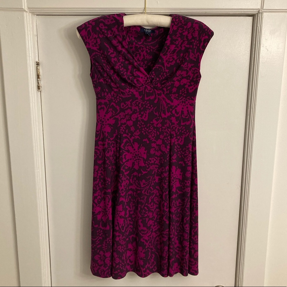 Chaps empire waist, knee-length dress in dark pink flower pattern, S